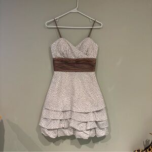 New with tags Y2K le chateau White Polka Dot Mini Dress with Brown Waistband